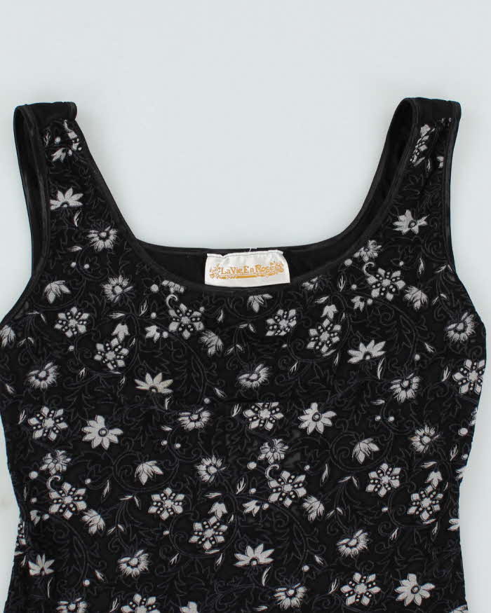 Y2k 00s La Vie En Rose Black Floral Cami - M