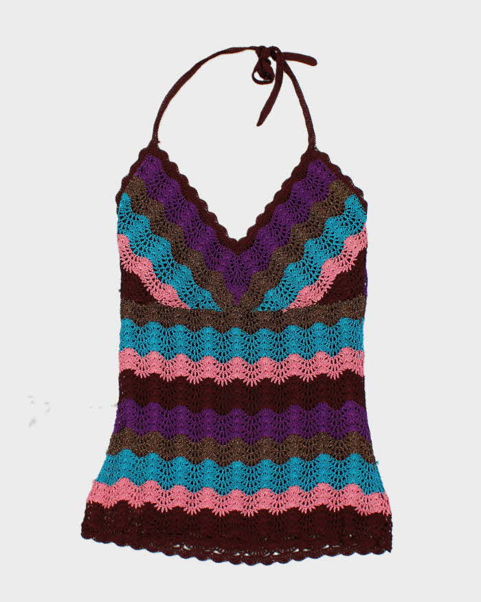 Y2k 00s La Chateau Brown Crochet Halter Top - M