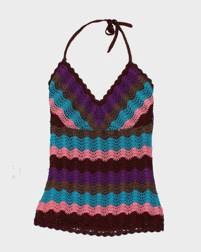 Y2k 00s La Chateau Brown Crochet Halter Top - M