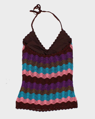 Y2k 00s La Chateau Brown Crochet Halter Top - M
