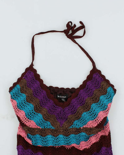 Y2k 00s La Chateau Brown Crochet Halter Top - M