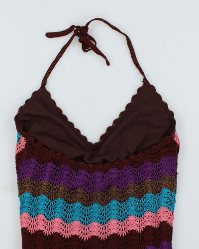 Y2k 00s La Chateau Brown Crochet Halter Top - M