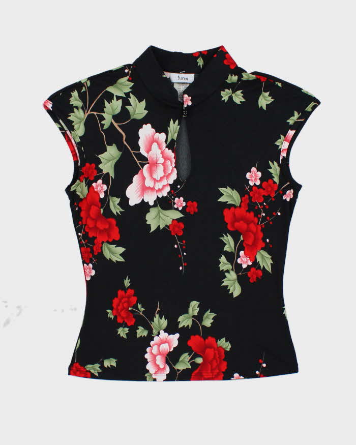Y2k 00s Floral Print Key Hole Top - M