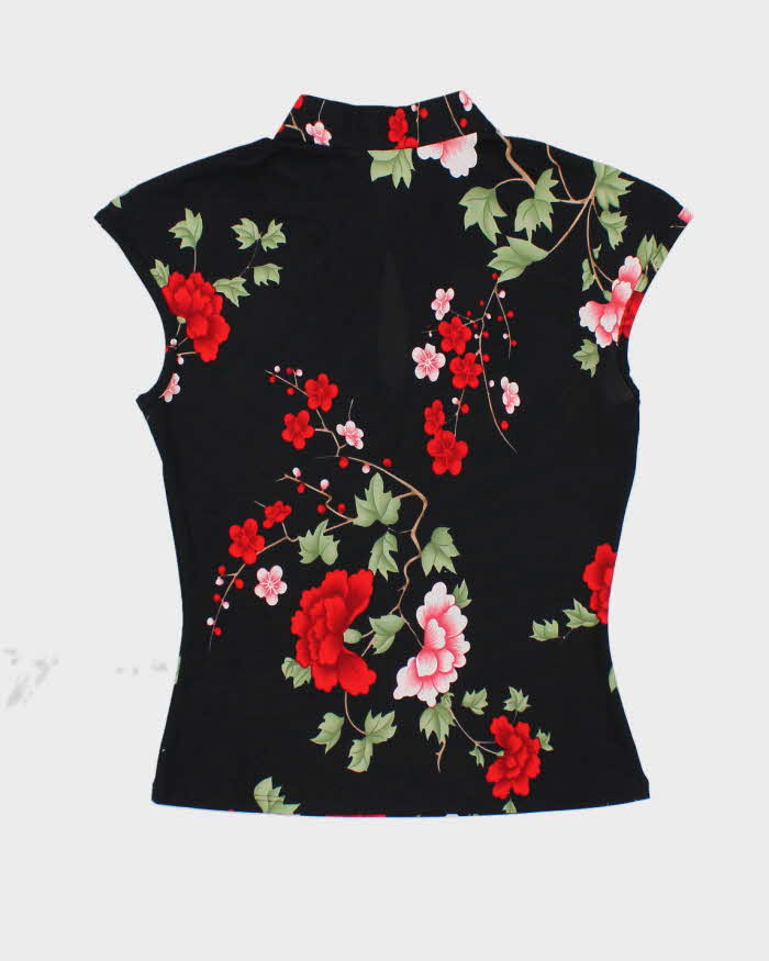 Y2k 00s Floral Print Key Hole Top - M
