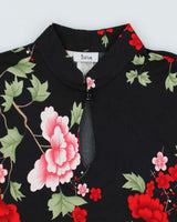 Y2k 00s Floral Print Key Hole Top - M