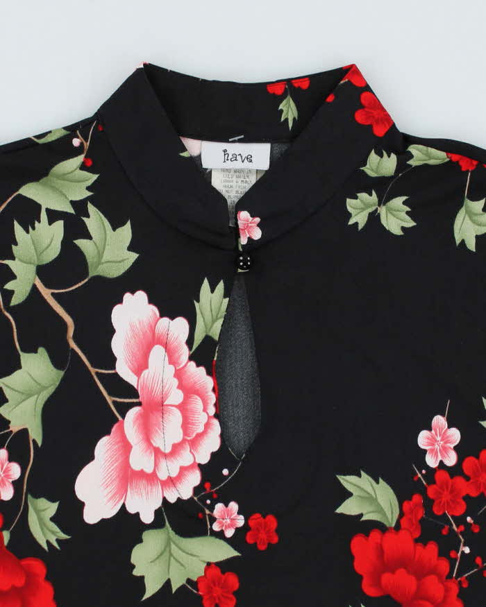 Y2k 00s Floral Print Key Hole Top - M