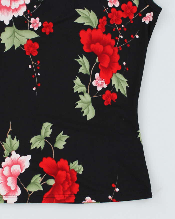 Y2k 00s Floral Print Key Hole Top - M