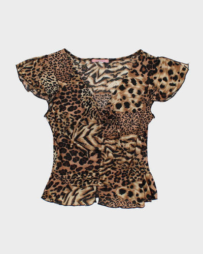 Y2k 00s Siren Leopard Print Ruched Top - S