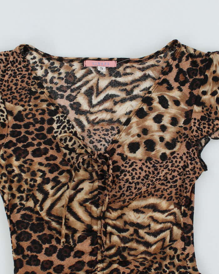 Y2k 00s Siren Leopard Print Ruched Top - S