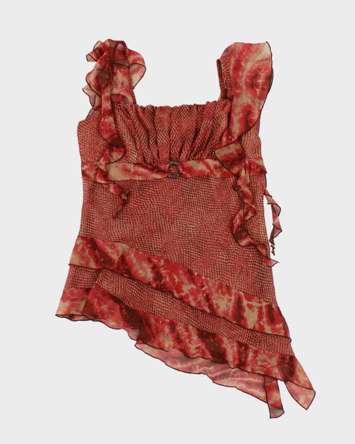 Y2k 00s XOXO Mesh Snake Print Ruffle Cami - M