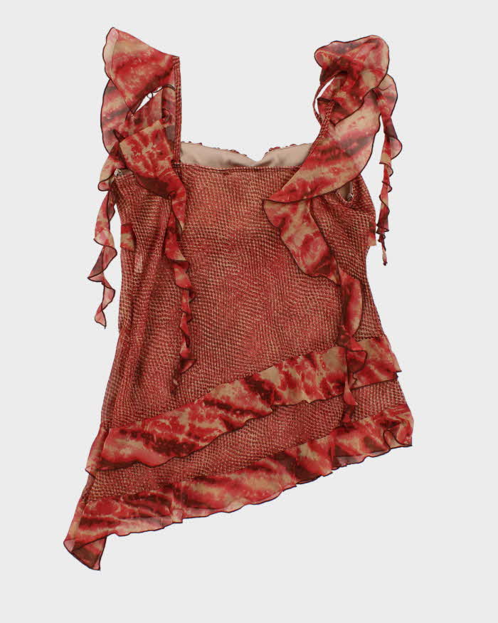 Y2k 00s XOXO Mesh Snake Print Ruffle Cami - M