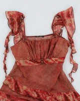 Y2k 00s XOXO Mesh Snake Print Ruffle Cami - M