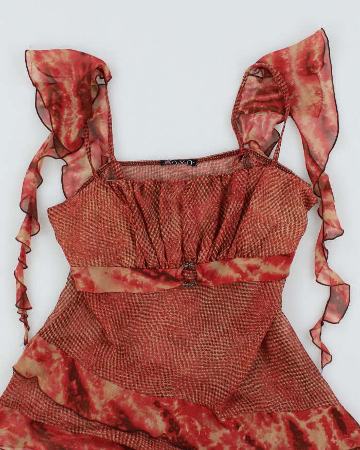 Y2k 00s XOXO Mesh Snake Print Ruffle Cami - M