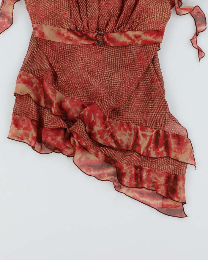 Y2k 00s XOXO Mesh Snake Print Ruffle Cami - M