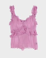 Y2k 00s Mesh Ruffle Cami Top - S