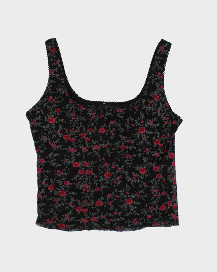 Y2K 00s Le Chateau Floral Mesh Top - S