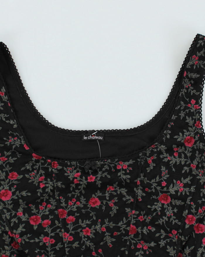 Y2K 00s Le Chateau Floral Mesh Top - S