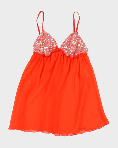 Y2k 00s La Senza Orange Mesh Sequin Cami - L