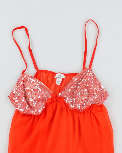 Y2k 00s La Senza Orange Mesh Sequin Cami - L