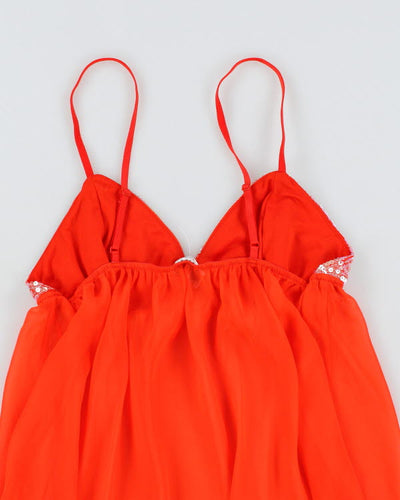 Y2k 00s La Senza Orange Mesh Sequin Cami - L