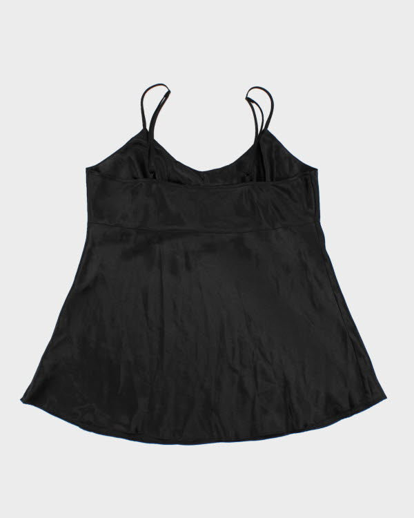 Y2k 00s La Vie En Rose Black Satin Cami - L