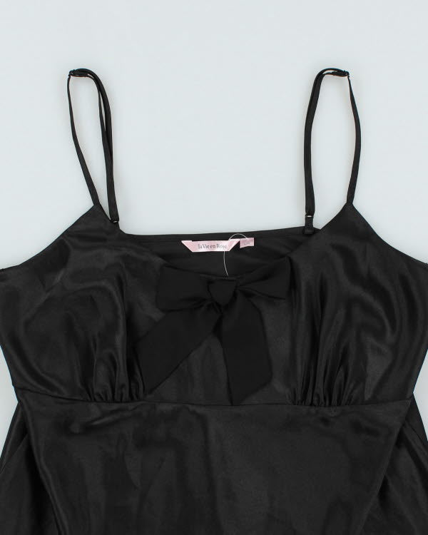 Y2k 00s La Vie En Rose Black Satin Cami - L