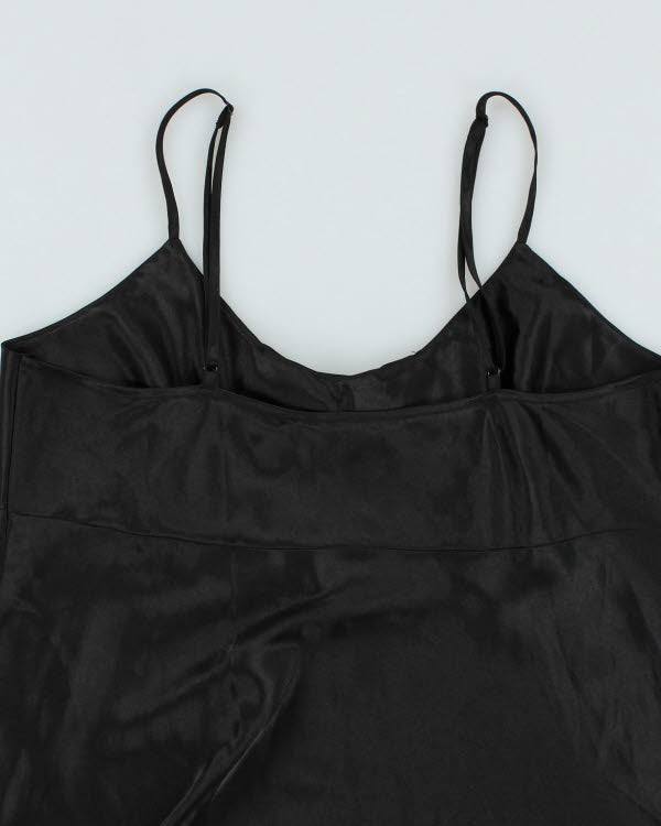 Y2k 00s La Vie En Rose Black Satin Cami - L