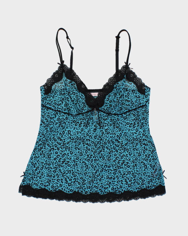 Y2k 00s La Vie En Rose Blue Leopard Print - M