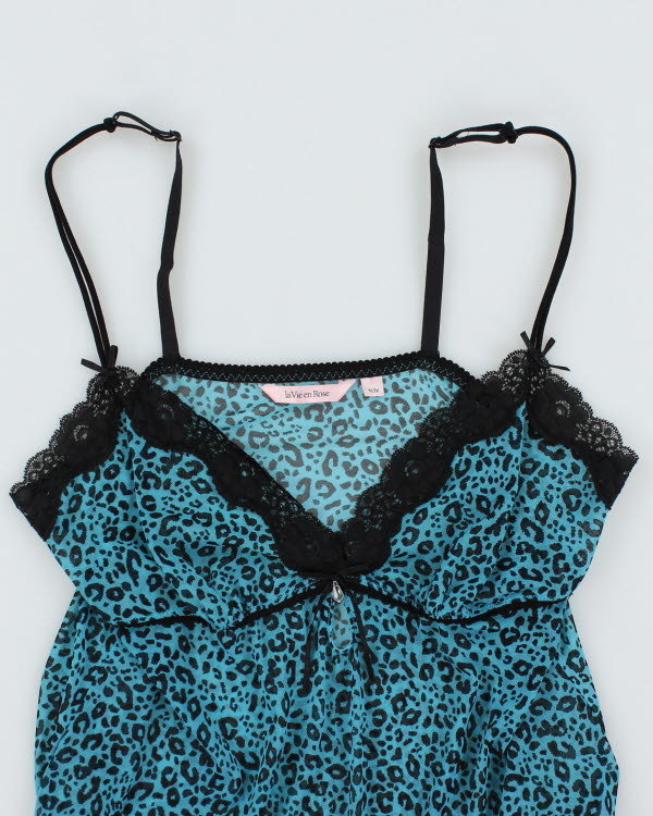 Y2k 00s La Vie En Rose Blue Leopard Print - M