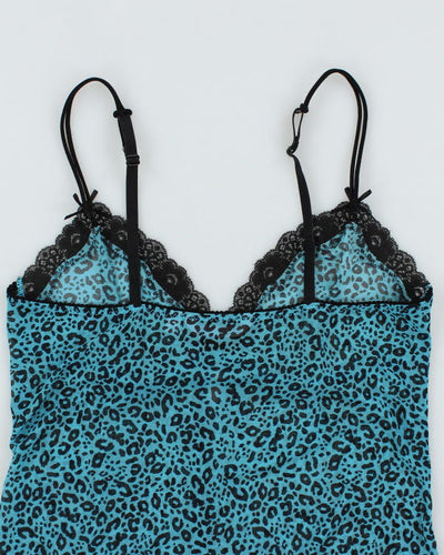 Y2k 00s La Vie En Rose Blue Leopard Print - M