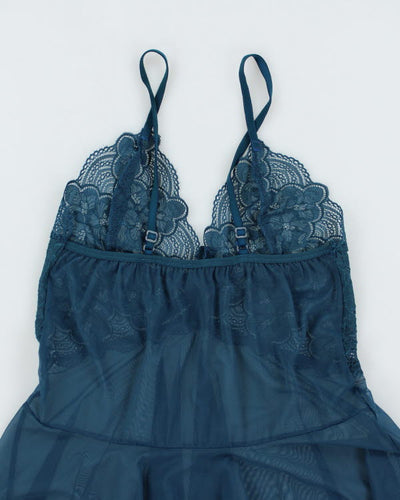 Y2k 00s Turquoise Handkerchief Hem Cami - S