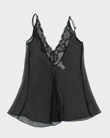 Y2k 00s Silk &amp; Satin Black Mesh Cami - M