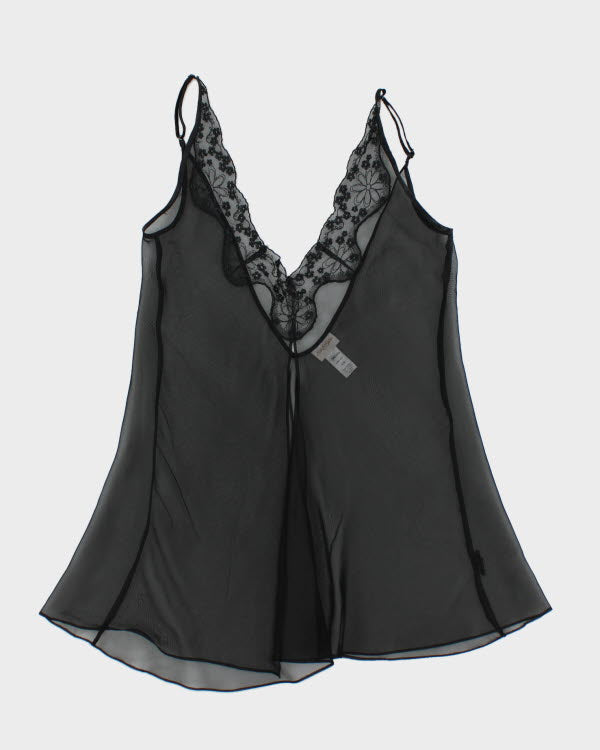 Y2k 00s Silk &amp; Satin Black Mesh Cami - M
