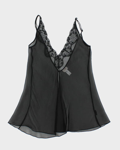 Y2k 00s Silk & Satin Black Mesh Cami - M