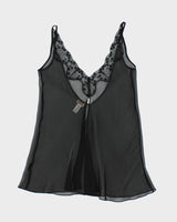 Y2k 00s Silk &amp; Satin Black Mesh Cami - M