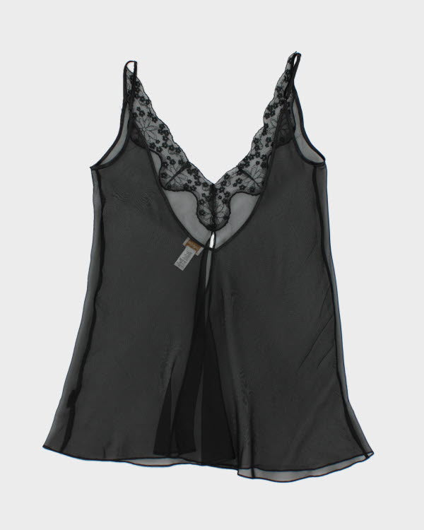 Y2k 00s Silk &amp; Satin Black Mesh Cami - M