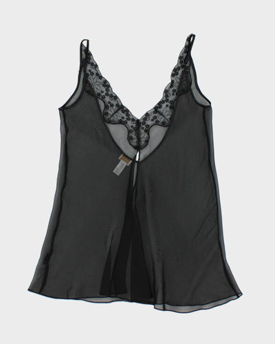 Y2k 00s Silk & Satin Black Mesh Cami - M