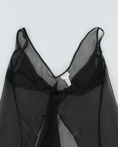 Y2k 00s Silk & Satin Black Mesh Cami - M