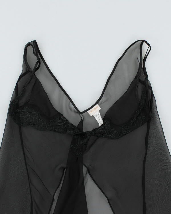Y2k 00s Silk & Satin Black Mesh Cami - M