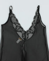 Y2k 00s Silk &amp; Satin Black Mesh Cami - M