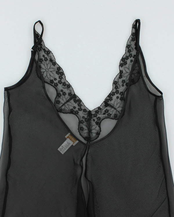 Y2k 00s Silk &amp; Satin Black Mesh Cami - M