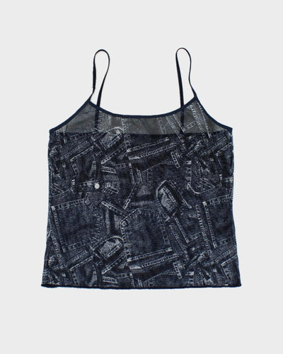 Y2k 00s Denim Print Mesh Cami - M