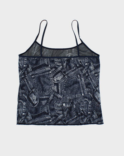 Y2k 00s Denim Print Mesh Cami - M