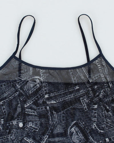 Y2k 00s Denim Print Mesh Cami - M