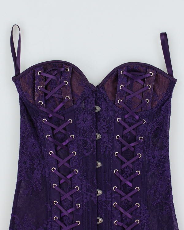 Y2k 00s Purple Lace Corset - XS