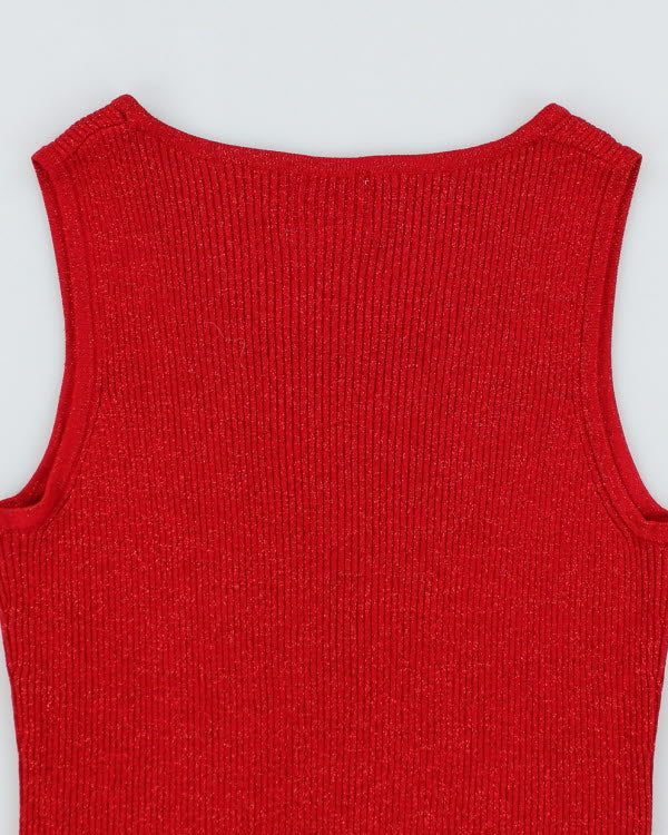Y2k 00s Smart Girl Red Sparkly Knit Top - S
