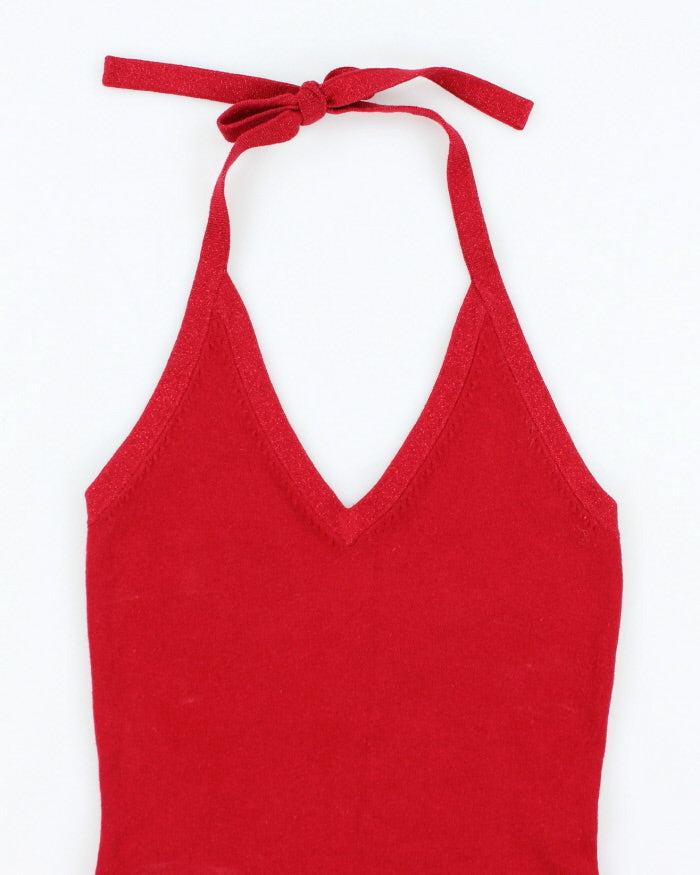 Vintage 90s Jacob Red Knit Halter Top - XS