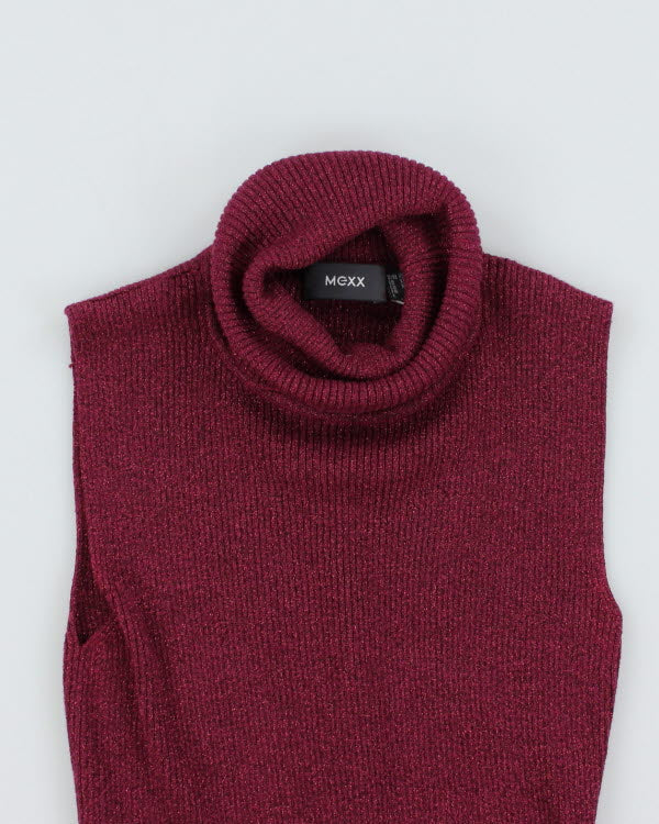 Y2k 00s Mexx Purple Glitter Polo Neck Top - XS