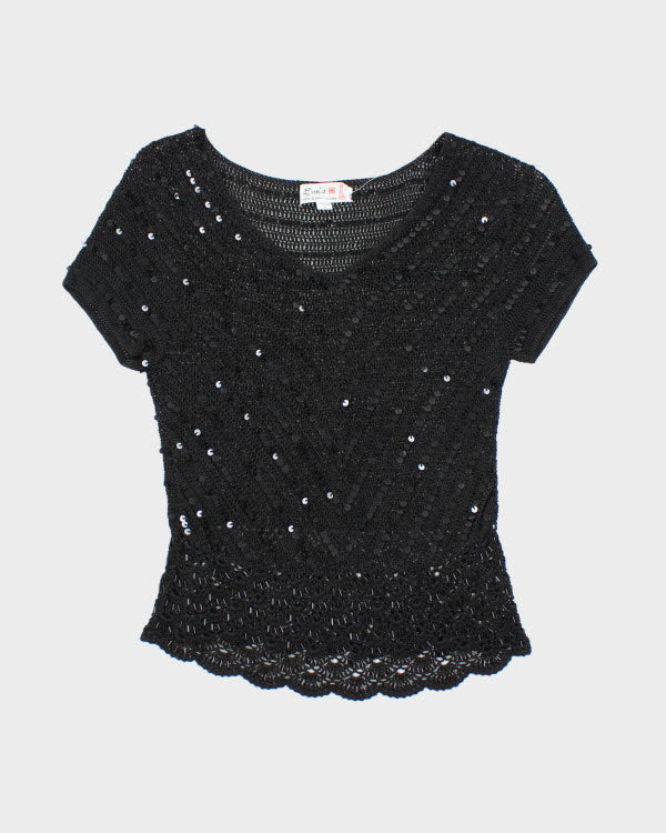 Y2k 00s Sequin Beaded Crochet Top - L