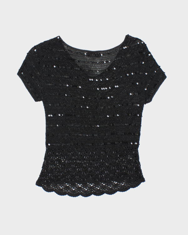 Y2k 00s Sequin Beaded Crochet Top - L